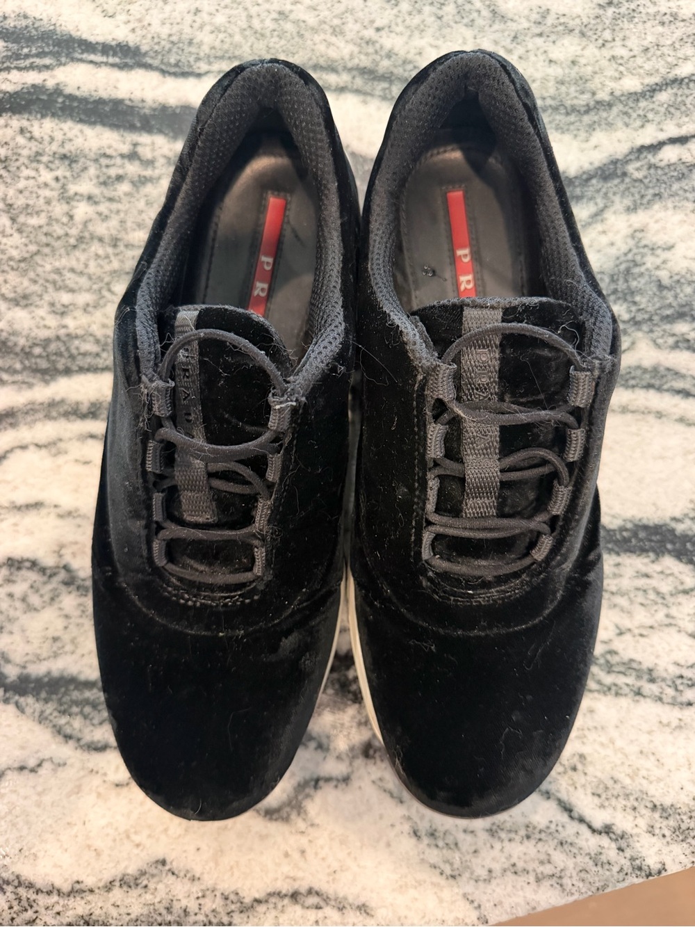 Prada Black Velvet Low-Top Lace-Up Sneakers